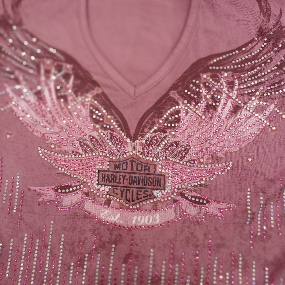 Harley-Davidson Women's Dusty Rose Cold Shoulder Tee - Picture 2 of 7